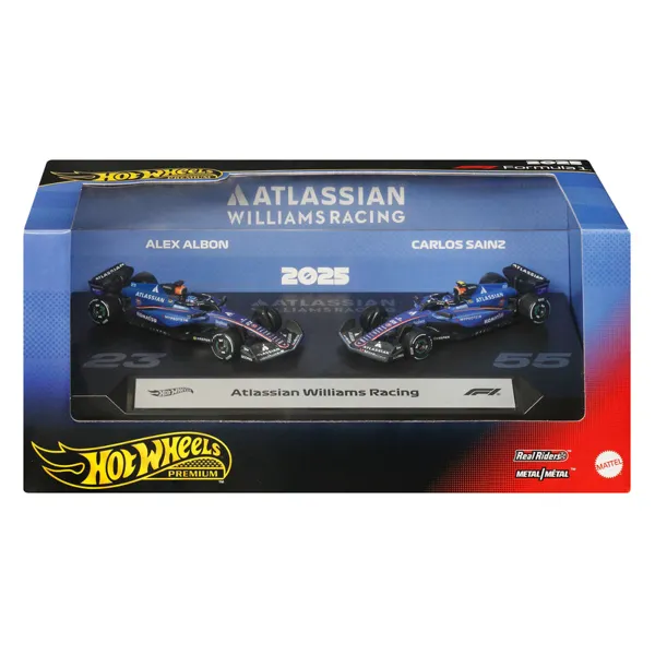Hot Wheels Hot Wheels Premium Atlassian Williams Racing 2025 Formula 1® Team #23 Alex Albon & Team #55 Carlos Sainz 1:64 scale diecast model car