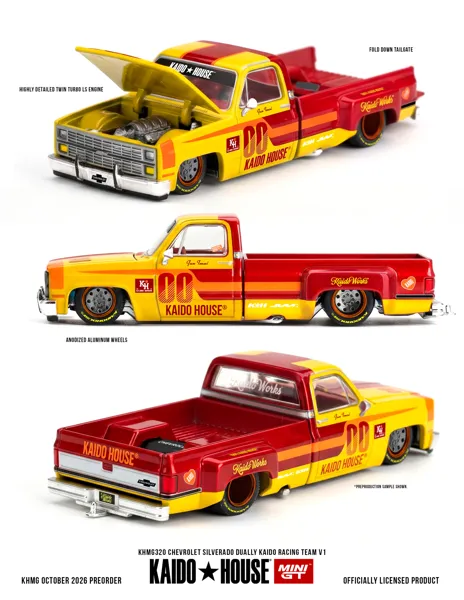 MINI GT Chevrolet Silverado Dually Kaido Racing Team V1 (KHMG320) diecast model car