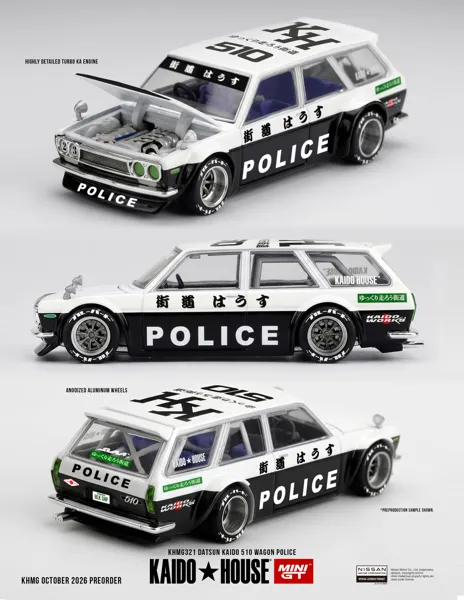 MINI GT Datsun KAIDO 510 Wagon Police (KHMG321) diecast model car