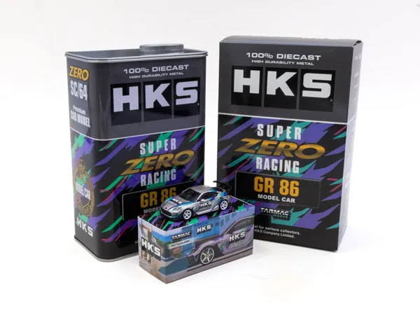 Tarmac Works HKS Toyota GR86 Grey with Oil Can 1:64 scale diecast model car